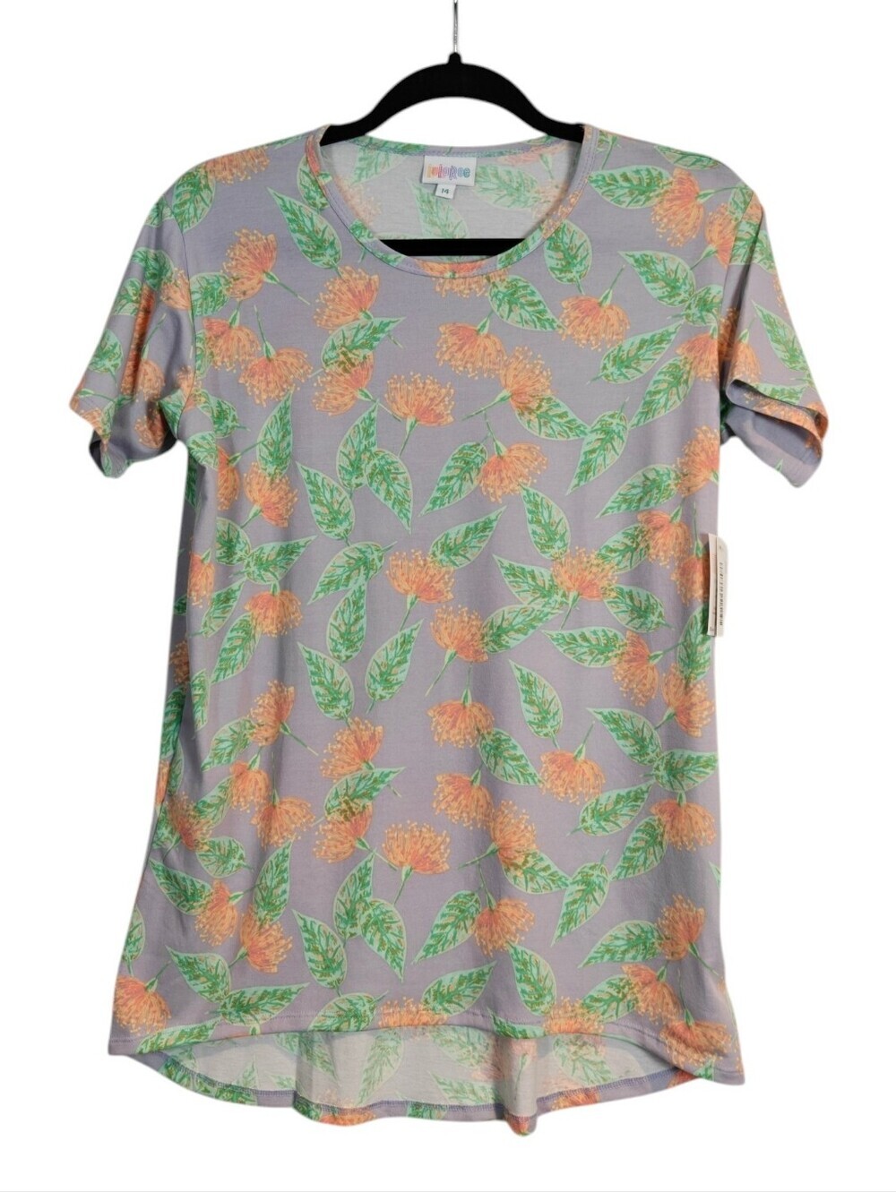 Lularoe NWT Gracie Girls Floral Short Sleeve Tee  Purple, Orange & Green Size 14